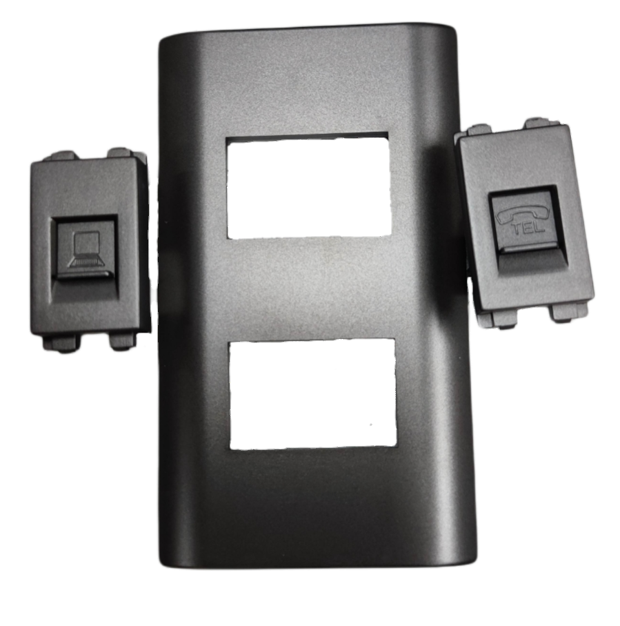 Royu 2 Gang Telephone and LAN Outlet modular plate with separate LAN and telephone connectors