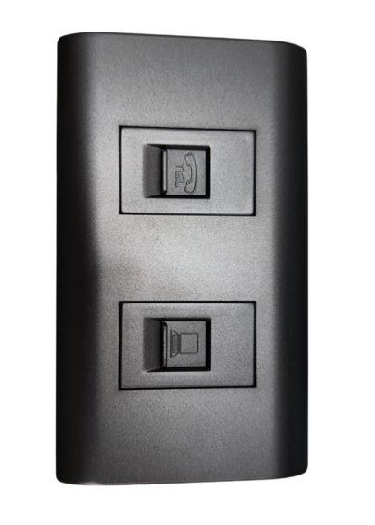 Royu 2 Gang Telephone and LAN Outlet in black with telephone and LAN ports for home or office use
