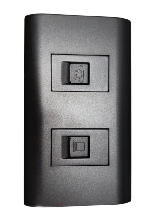 Royu 2 Gang Telephone and LAN Outlet in black with telephone and LAN ports for home or office use
