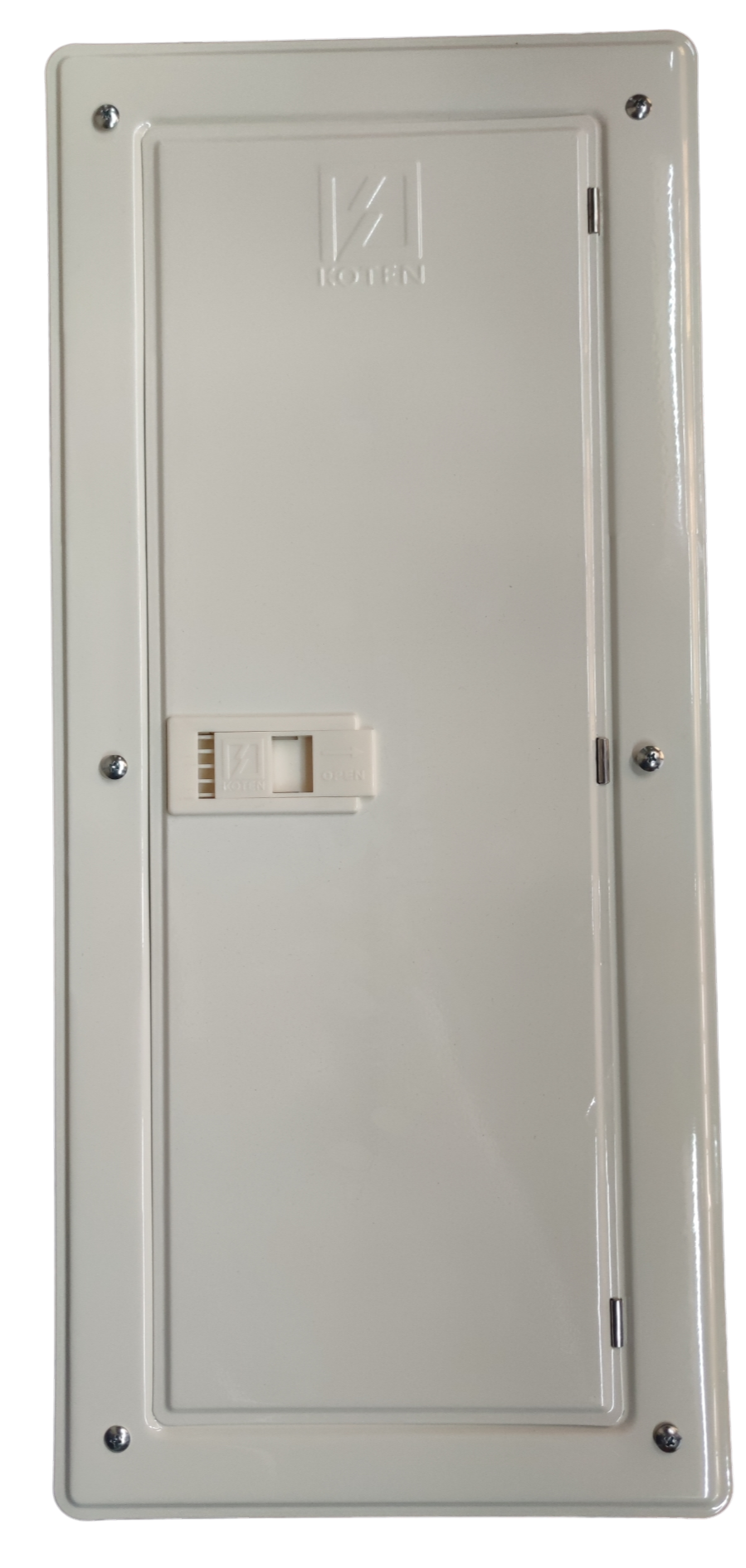 White 20 branch circuit panel board with a secure latch for electrical circuitry and parts