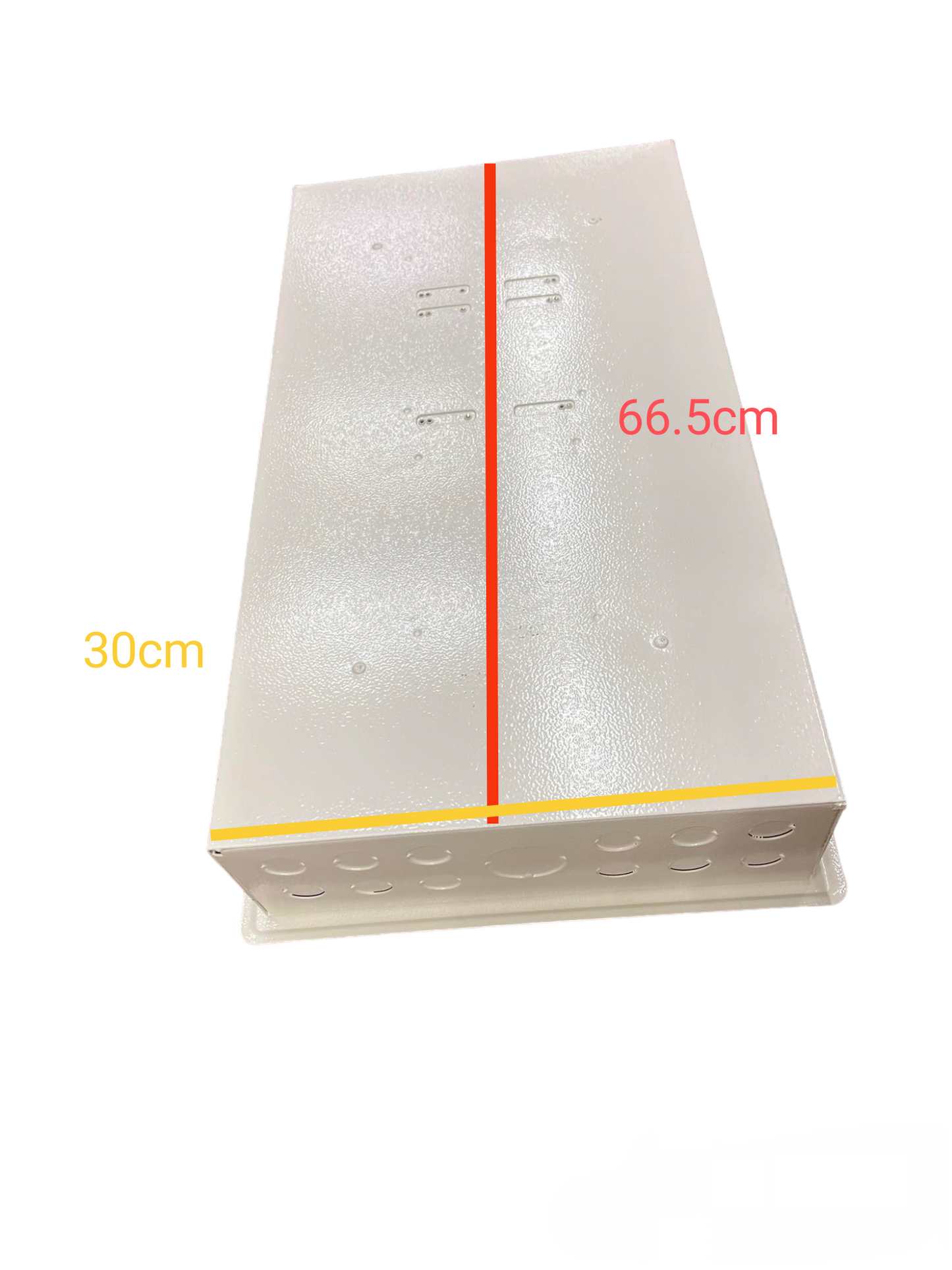 Koten and GE 200A 2 pole panel board with white metal casing and measurement markings