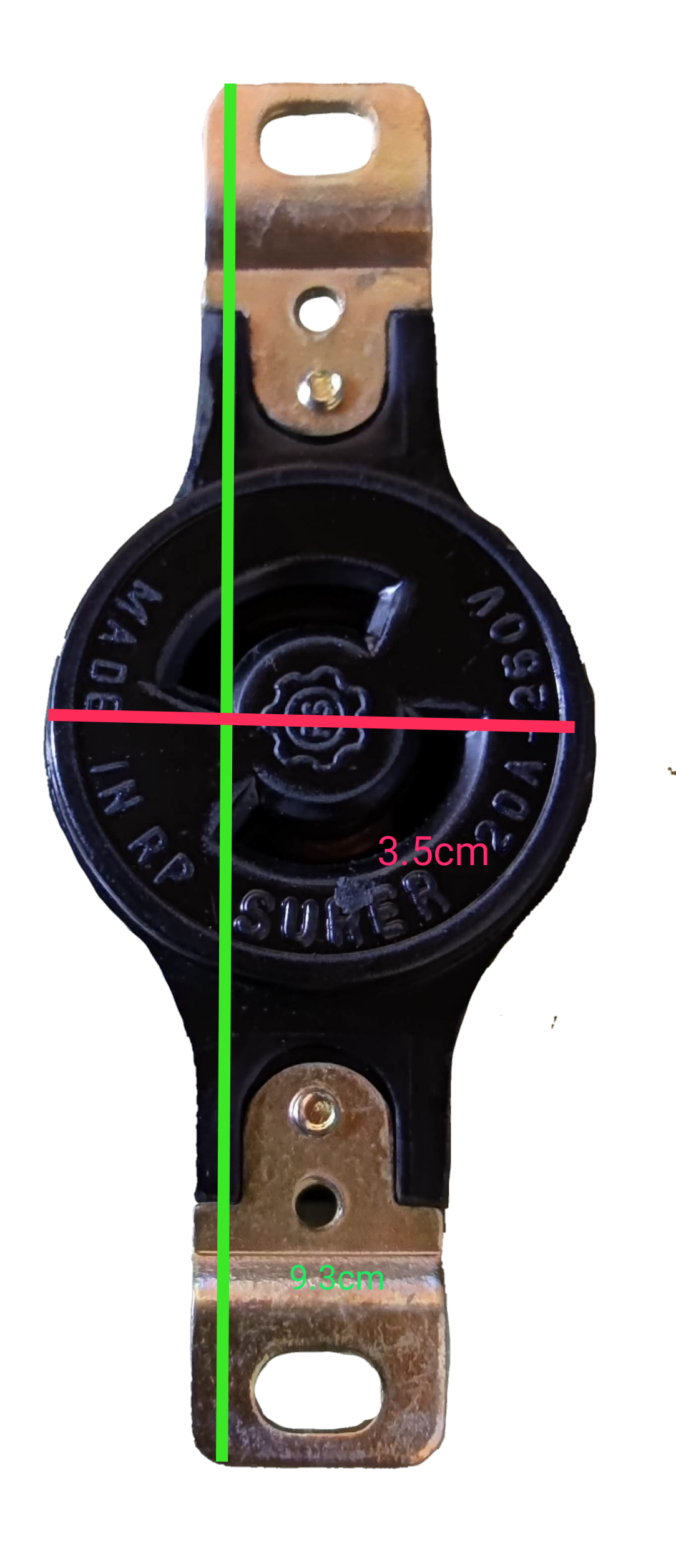 Surer 20A Twist Lock Outlet 2P 250V black round power point with brass connectors and measurements