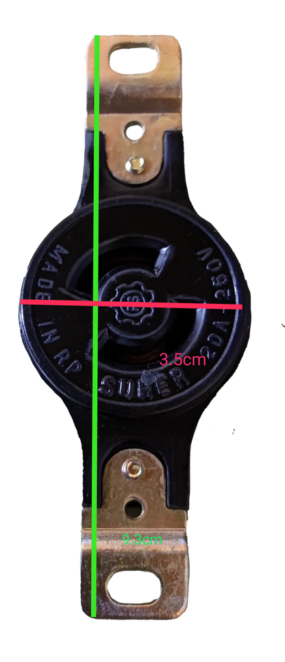 Surer 20A Twist Lock Outlet 2P 250V black round power point with brass connectors and measurements