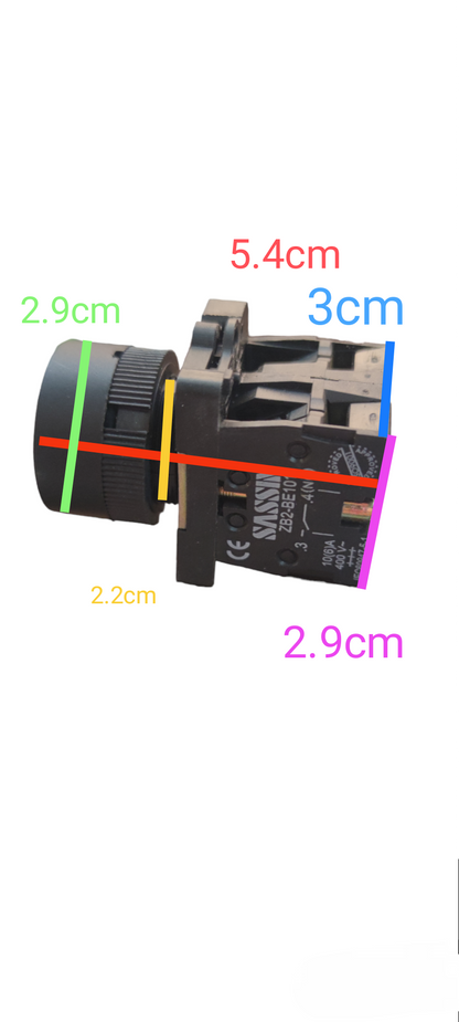 Sassin 22mm Push Button Switch 1NO 1NC for door chimes and bells with compact design and marked dimensions