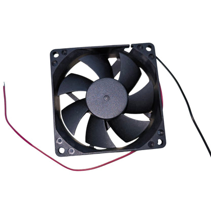 Black 24V DC box fan exhaust fan with seven blades and power wires for ventilation