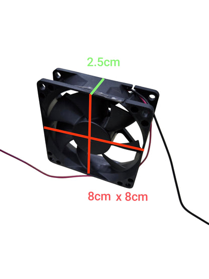Electx Electrical Supply black 3 inch exhaust fan 12V with dimensions on white background