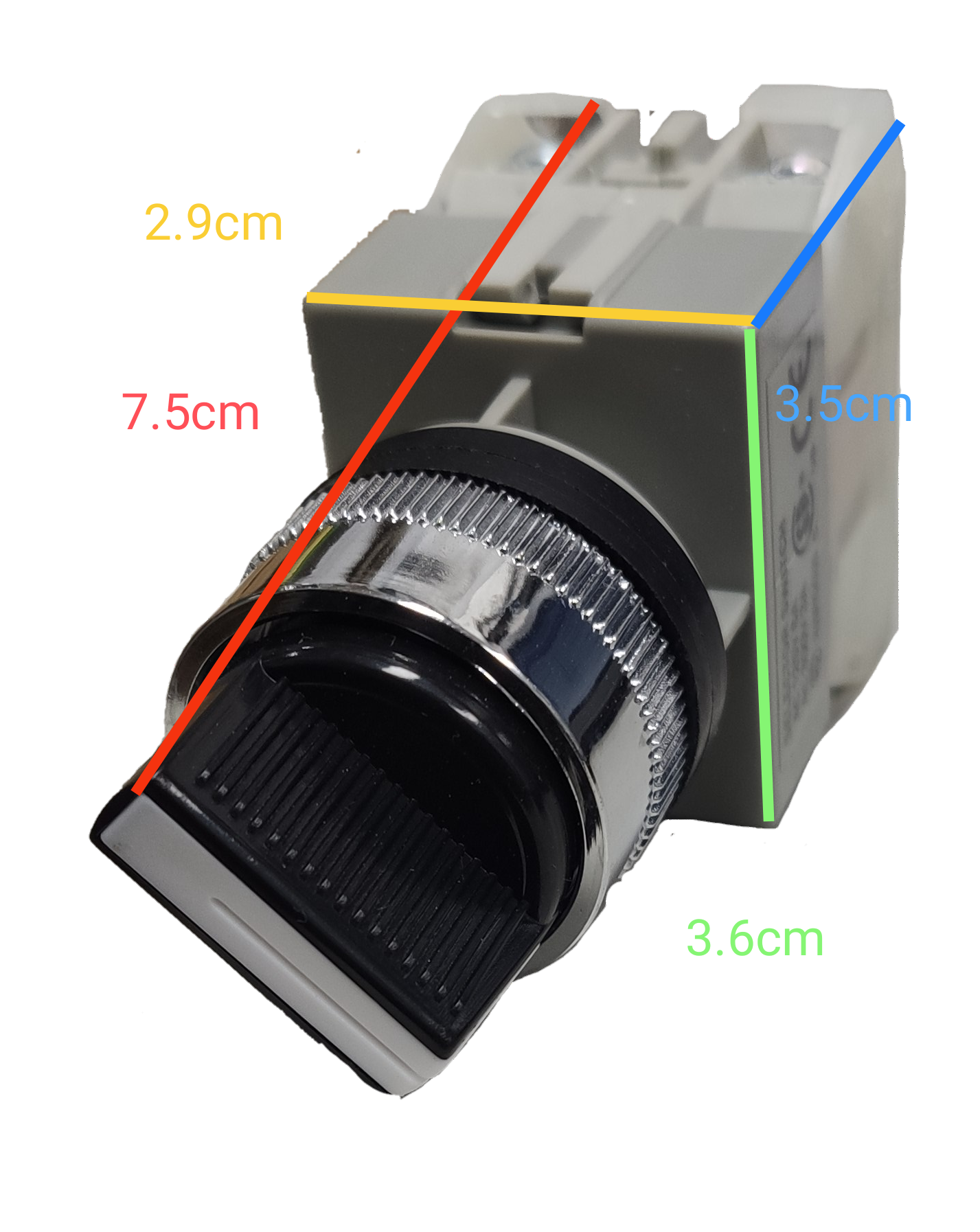 Auspicious 3 position selector switch 22mm with black knob and white base for power points and switches