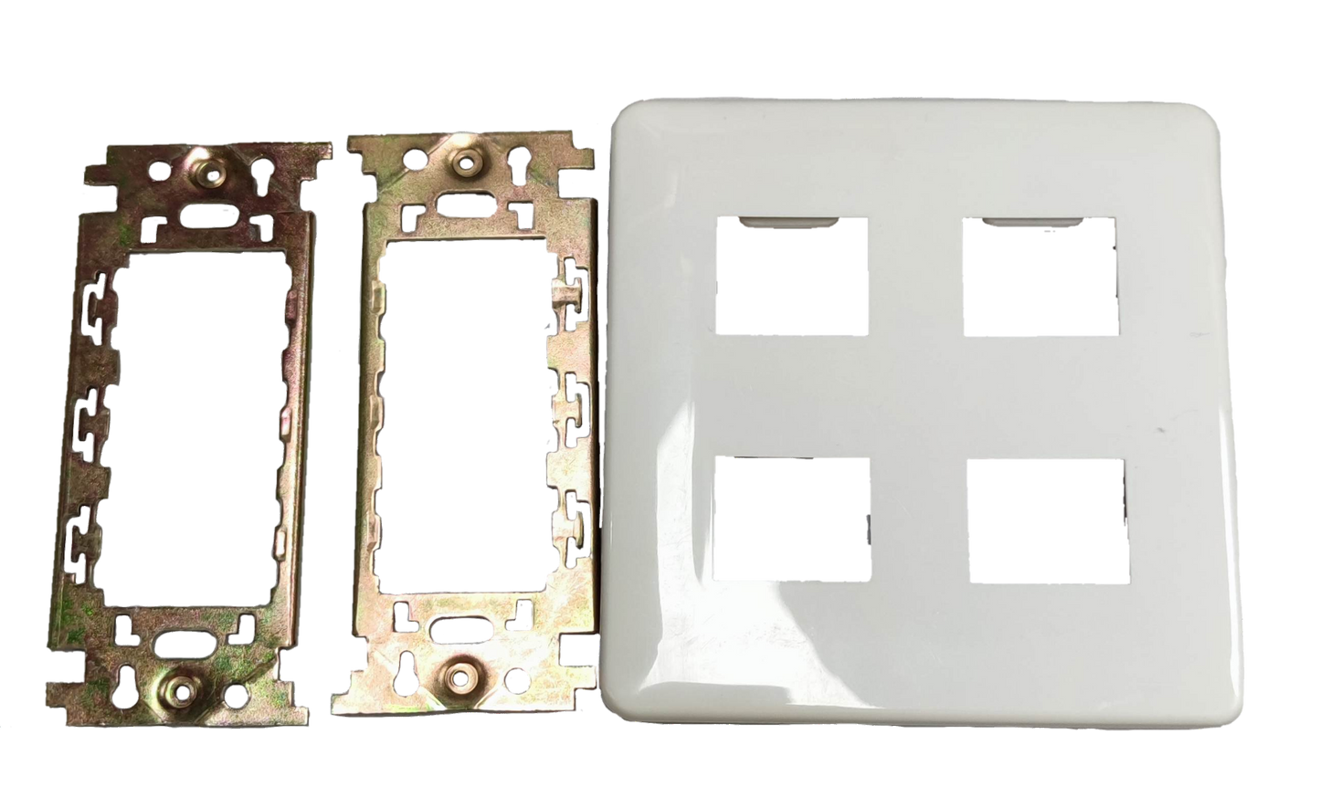 Kopez 4 gang face plate for electrical switches with metal mounting brackets in white