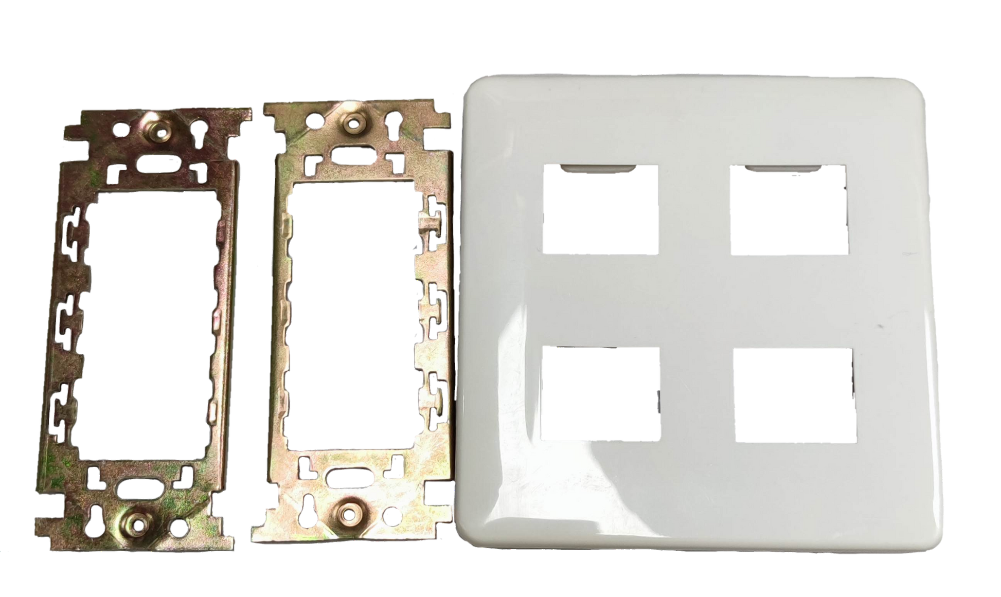 Kopez 4 gang face plate for electrical switches with metal mounting brackets in white