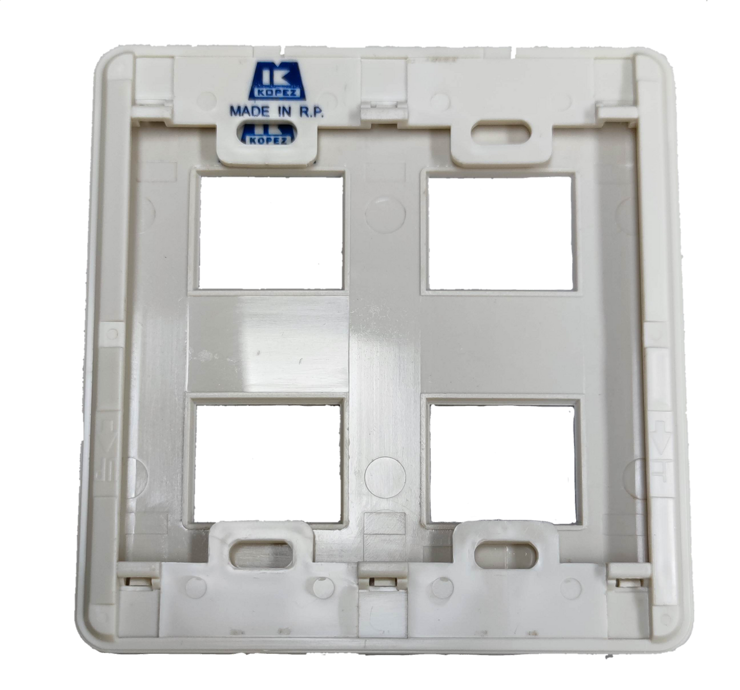 Kopez white 4 gang face plate for electrical switches with four rectangular openings