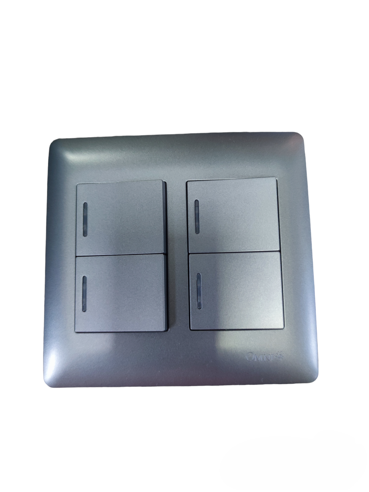 Omni 4 gang illuminated wall switch in metallic finish for controlling multiple lights