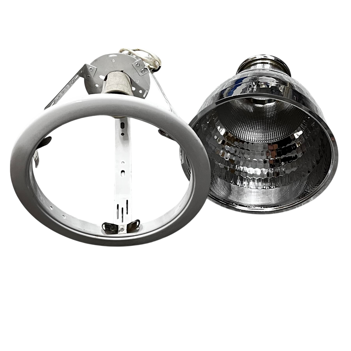 Biglite 6 inch pinlight fixture E27 with reflective interior and mounting frame in silver finish