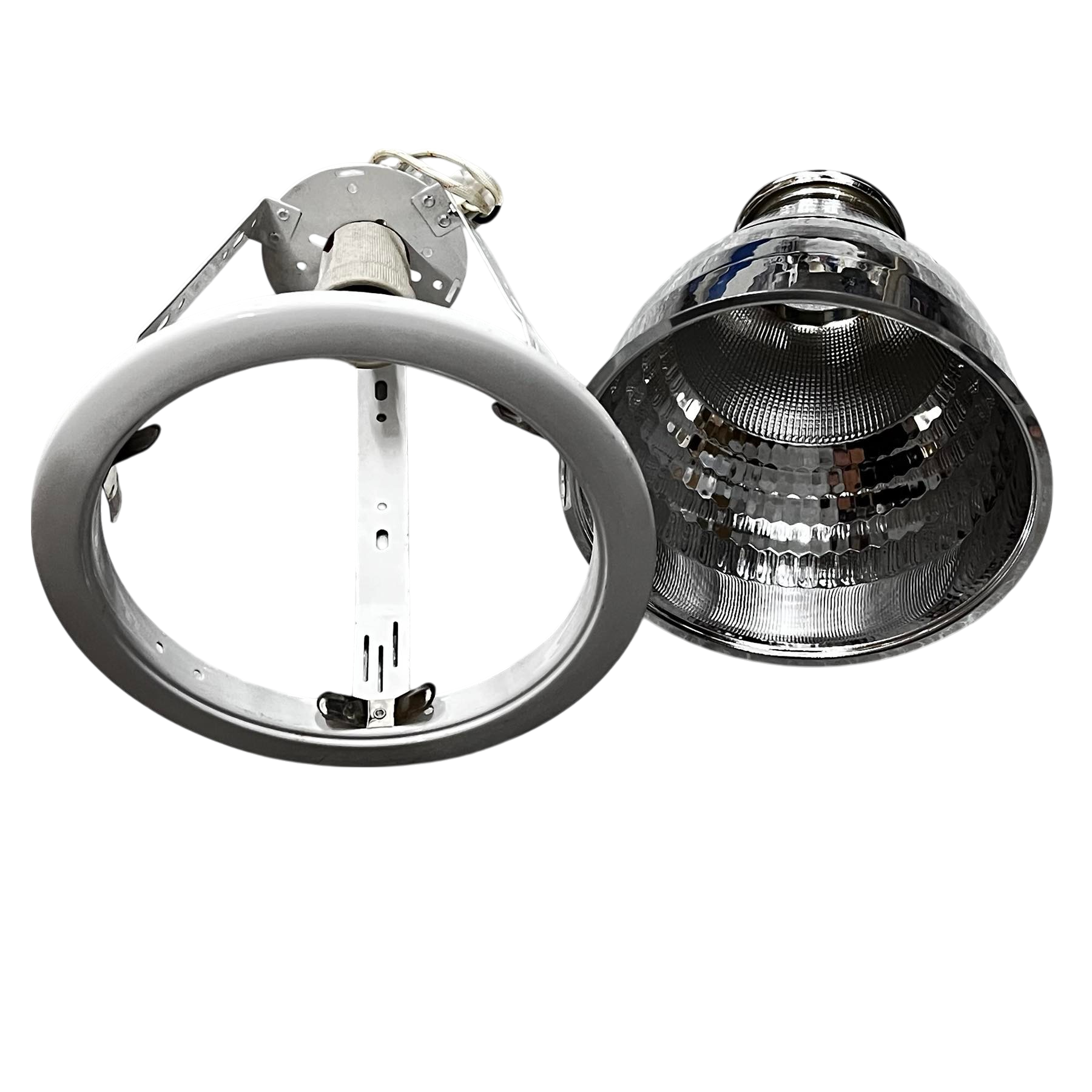 Biglite 6 inch pinlight fixture E27 with reflective interior and mounting frame in silver finish