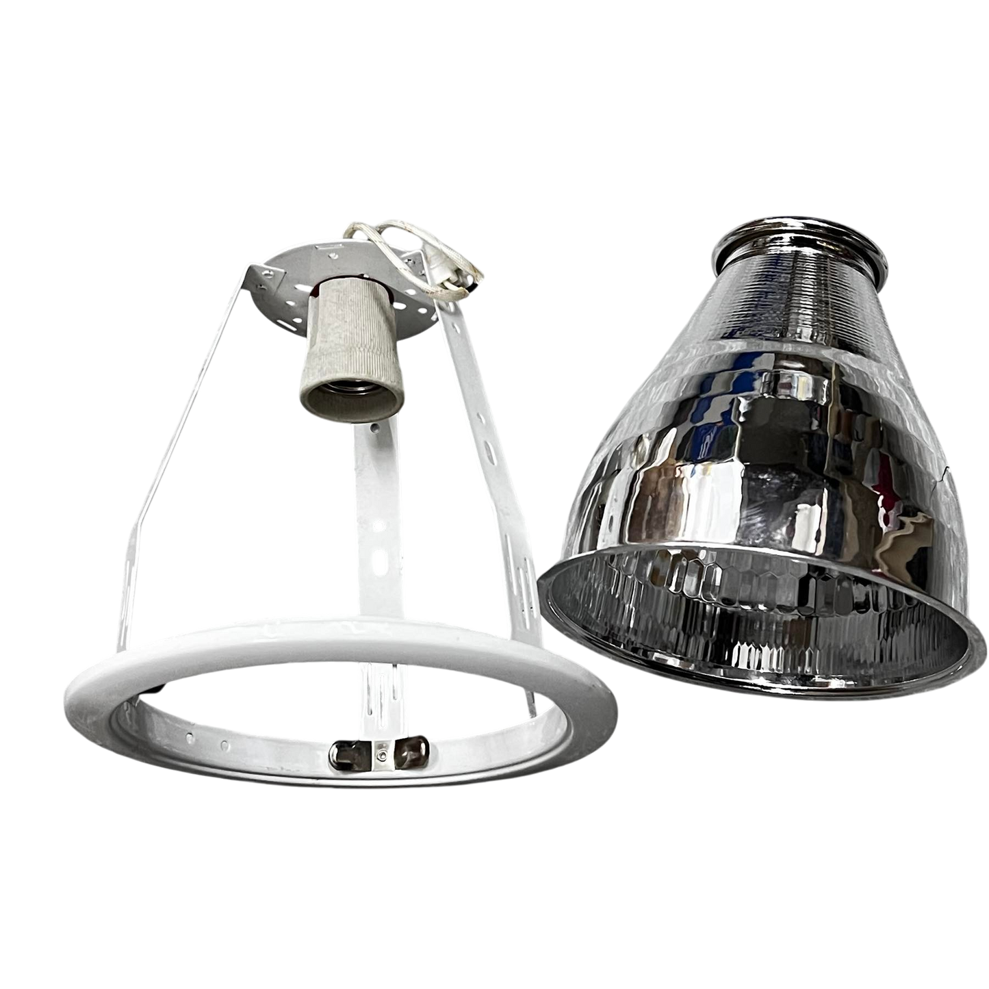 Biglite 6 inch pinlight fixture E27 with white metal frame and reflective silver shade