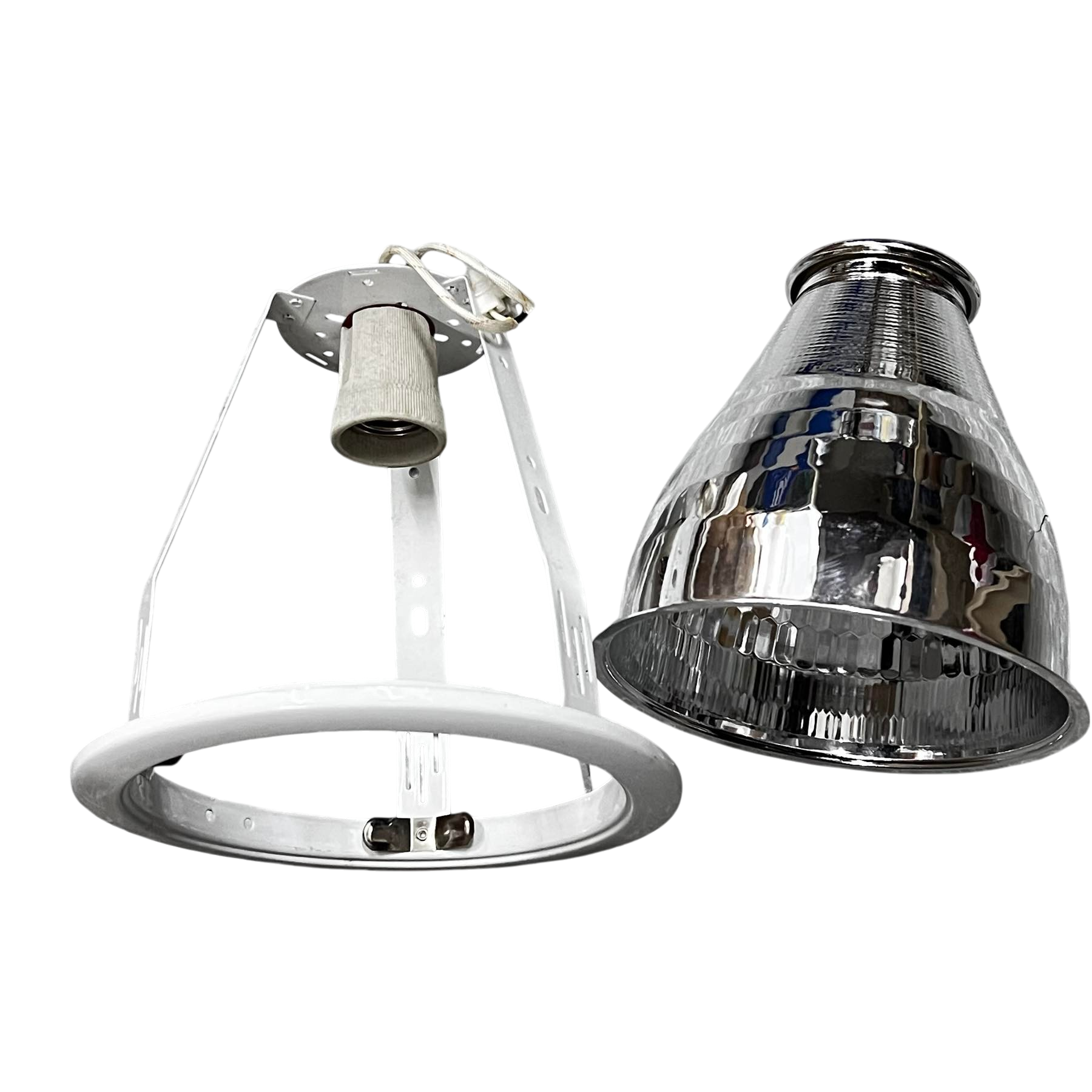 Biglite 6 inch pinlight fixture E27 with white metal frame and reflective silver shade