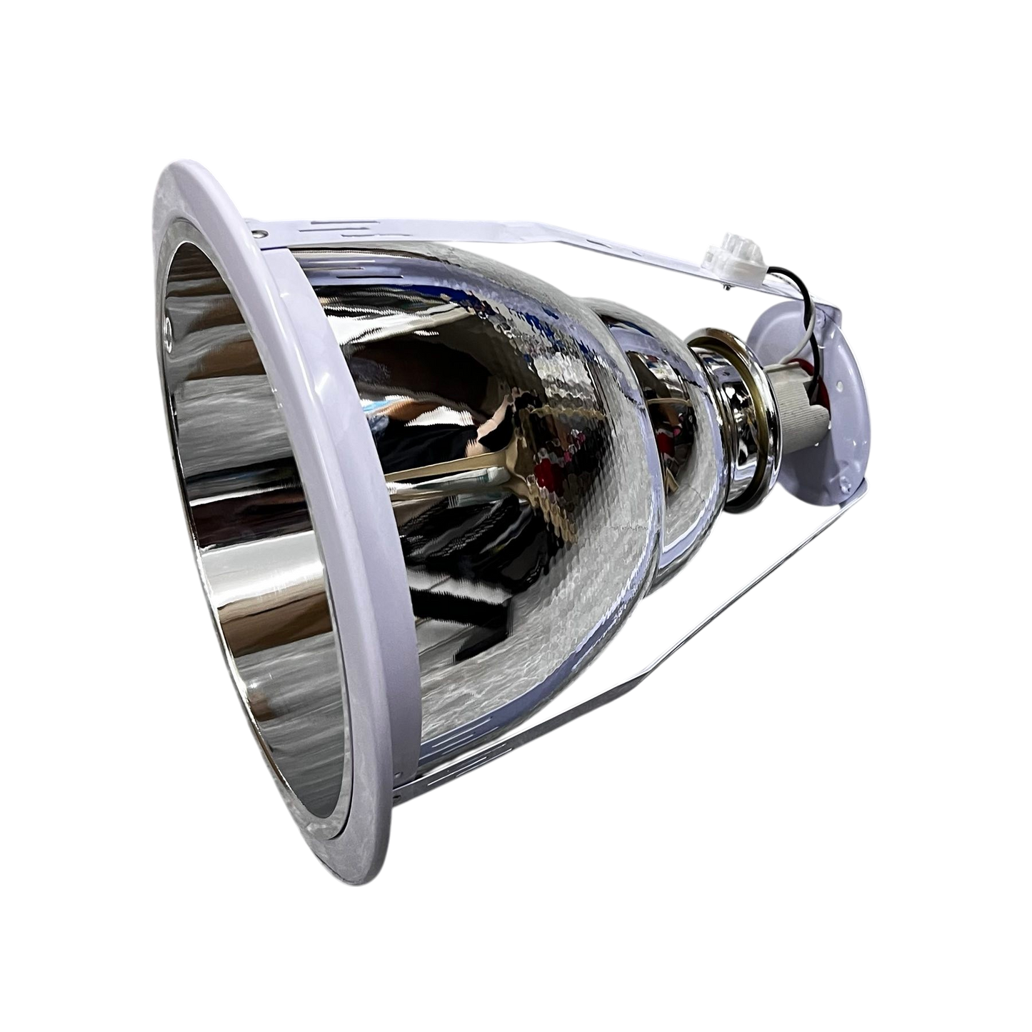 Biglite 8 inch E27 pinlight fixture with reflective metal housing and white mounting bracket