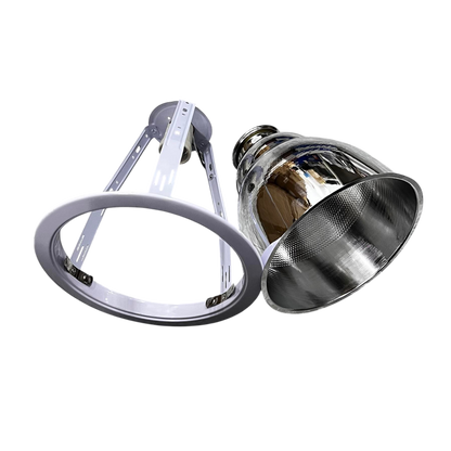 Biglite 8 inch E27 pinlight fixture with reflective silver interior and white mounting bracket