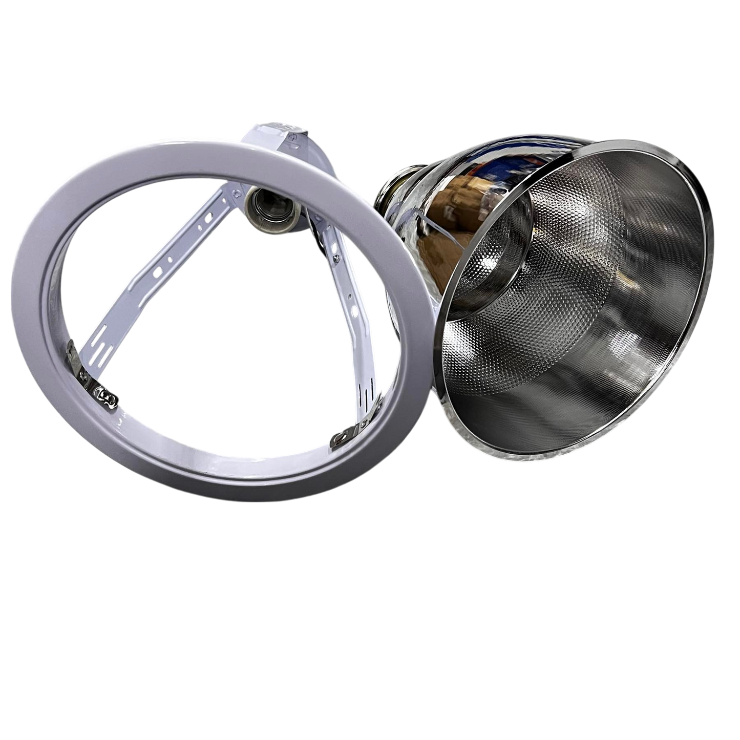 Biglite 8 inch E27 pinlight fixture with metal reflector and mounting frame for lighting installation