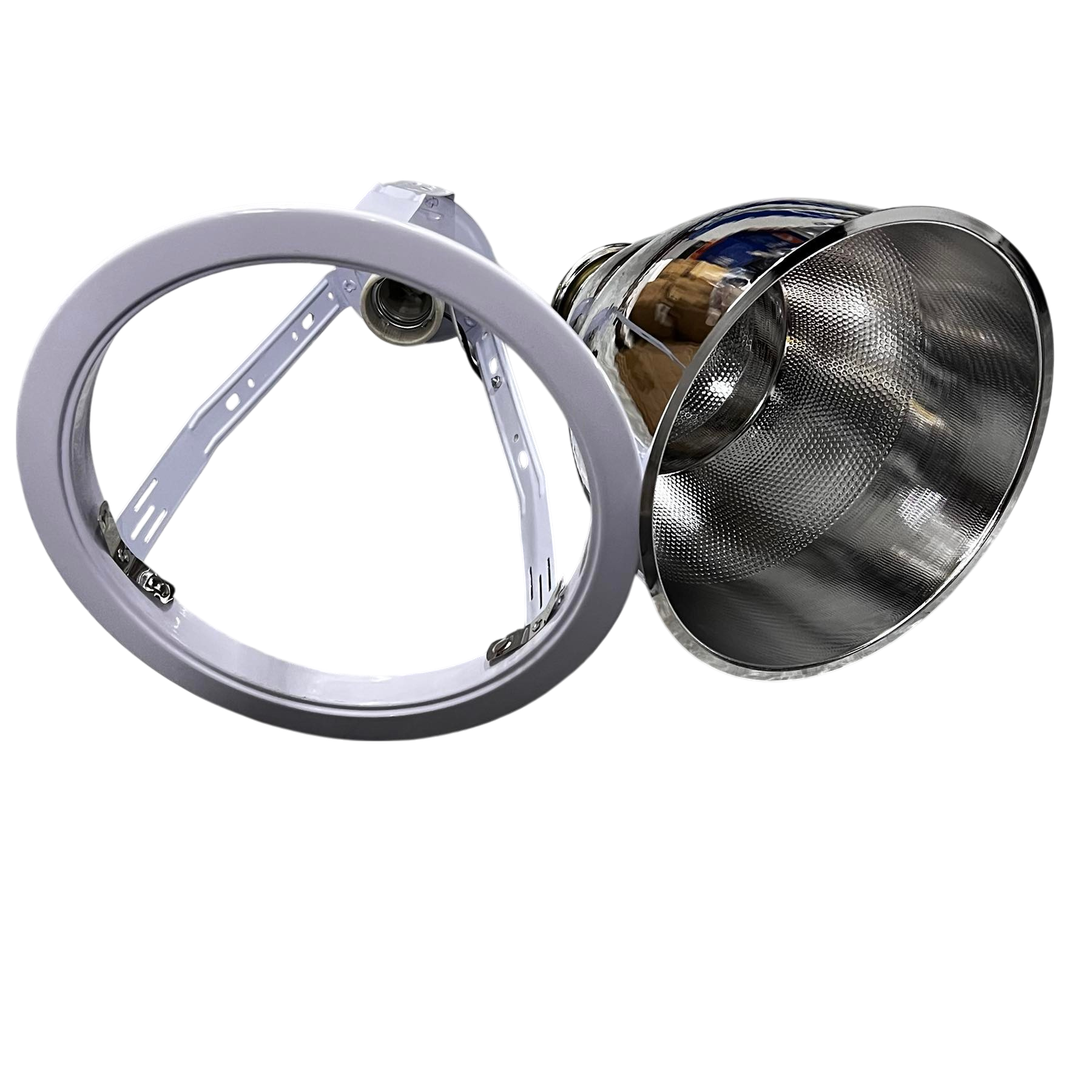 Biglite 8 inch E27 pinlight fixture with metal reflector and mounting frame for lighting installation