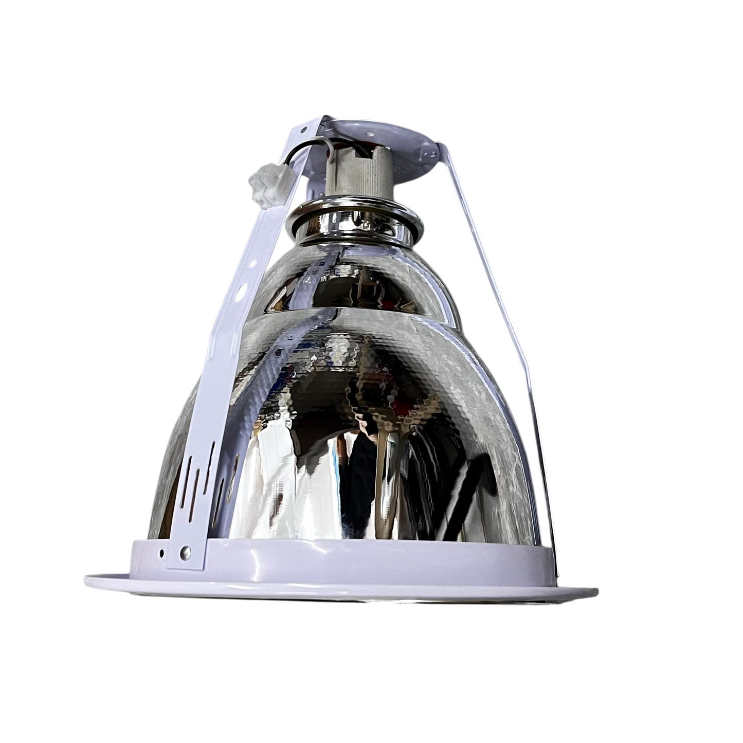 Biglite 8 inch E27 pinlight fixture with reflective metallic dome and white mounting bracket