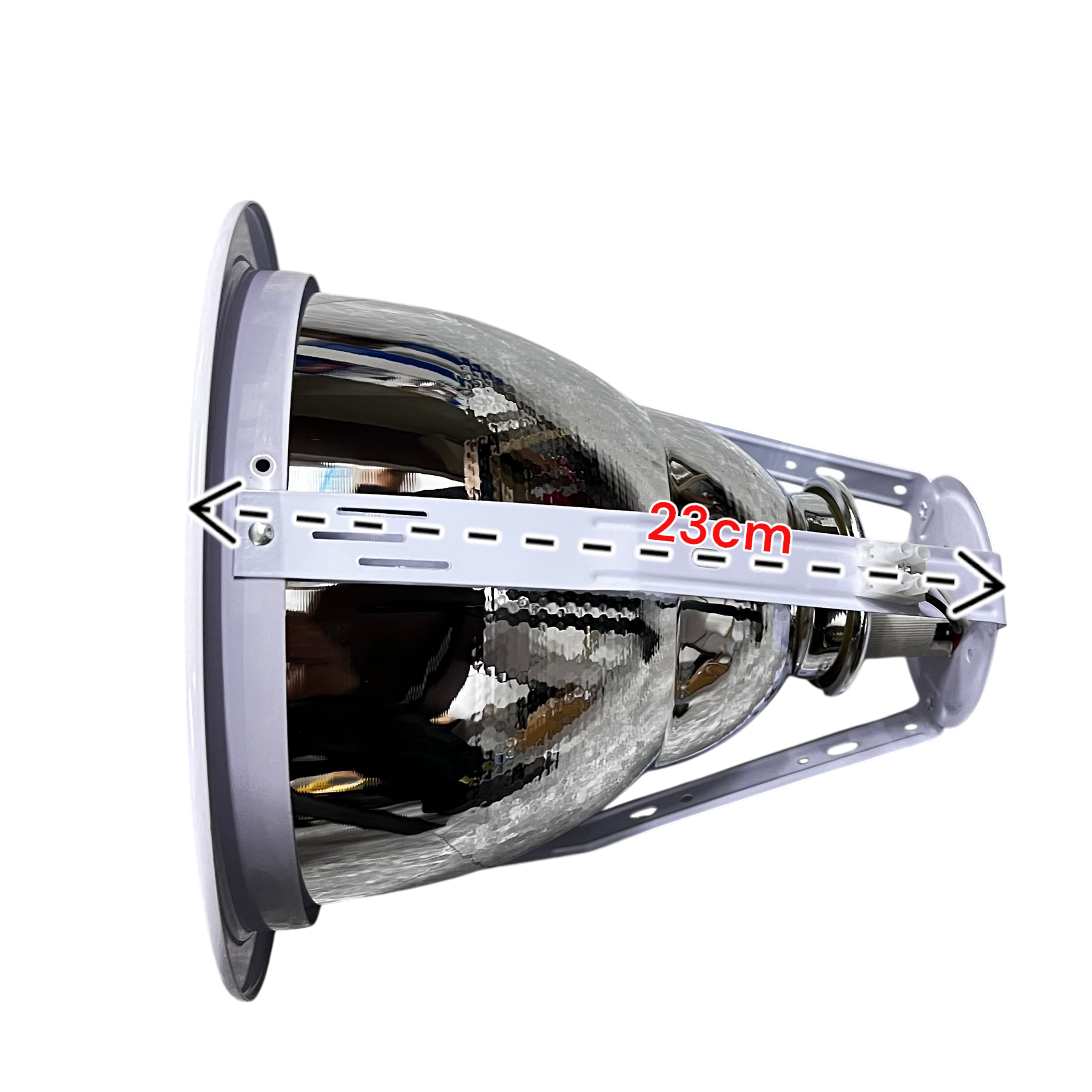 Biglite 8 inch E27 pinlight fixture with reflective metal inner surface and mounting bracket