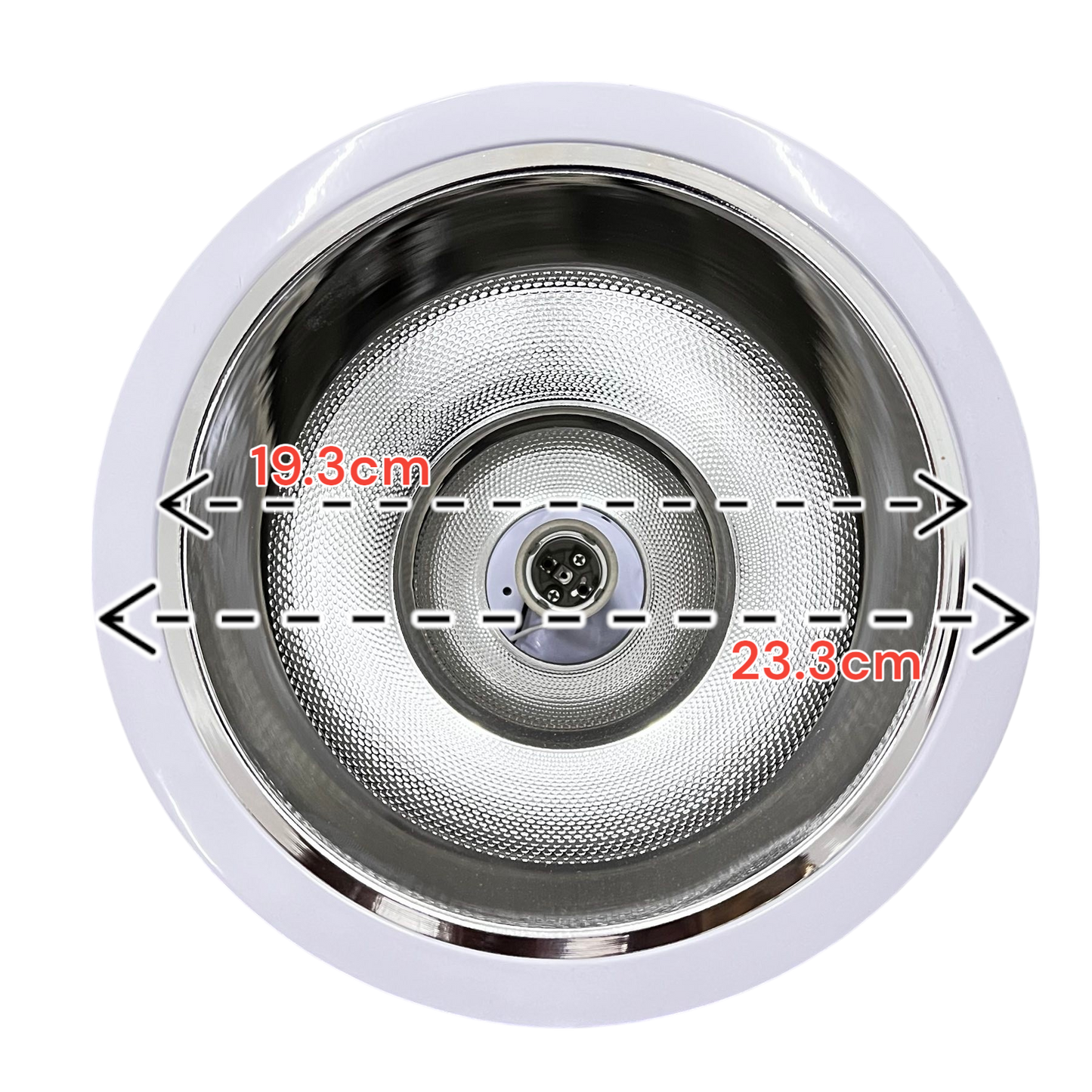Biglite 8 inch E27 pinlight fixture with reflective interior and white outer rim for lighting installation