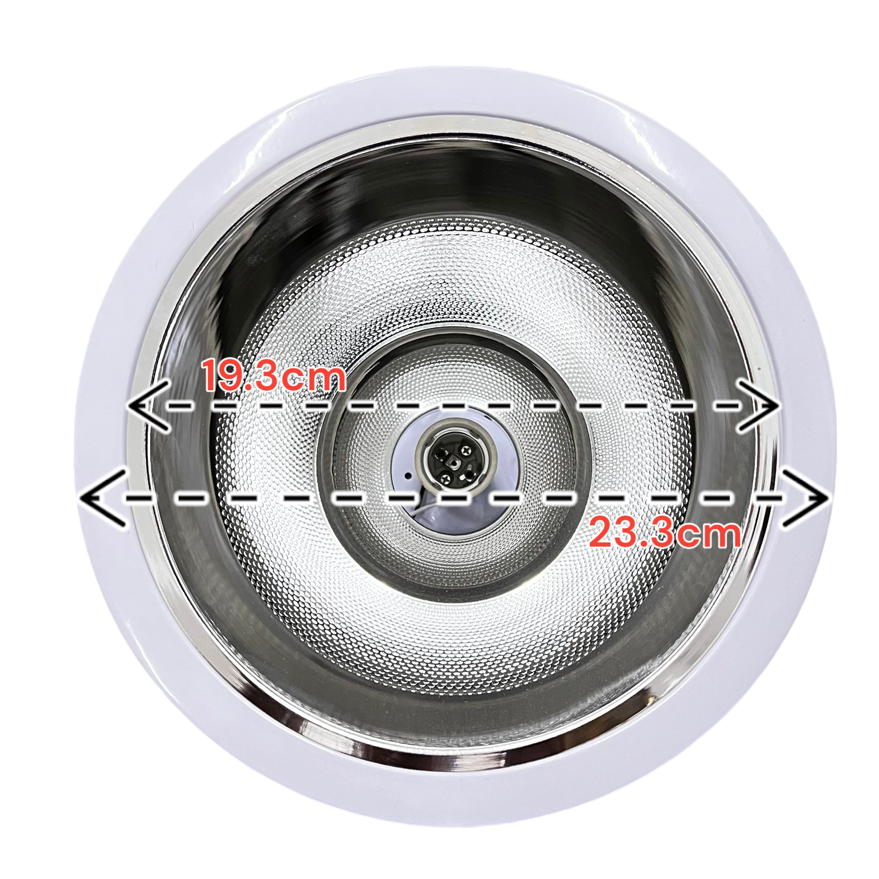 Biglite 8 inch E27 pinlight fixture with reflective interior and white outer rim for lighting installation