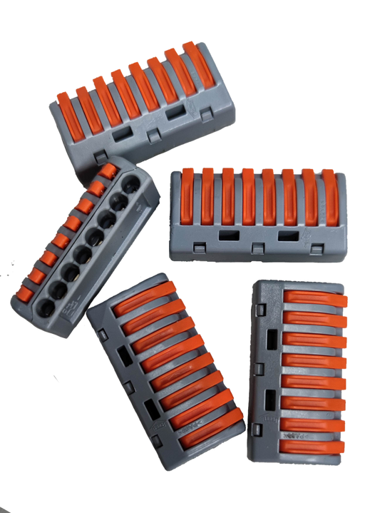 8 way wire connector electrical parts with gray body and orange levers for secure wiring connections