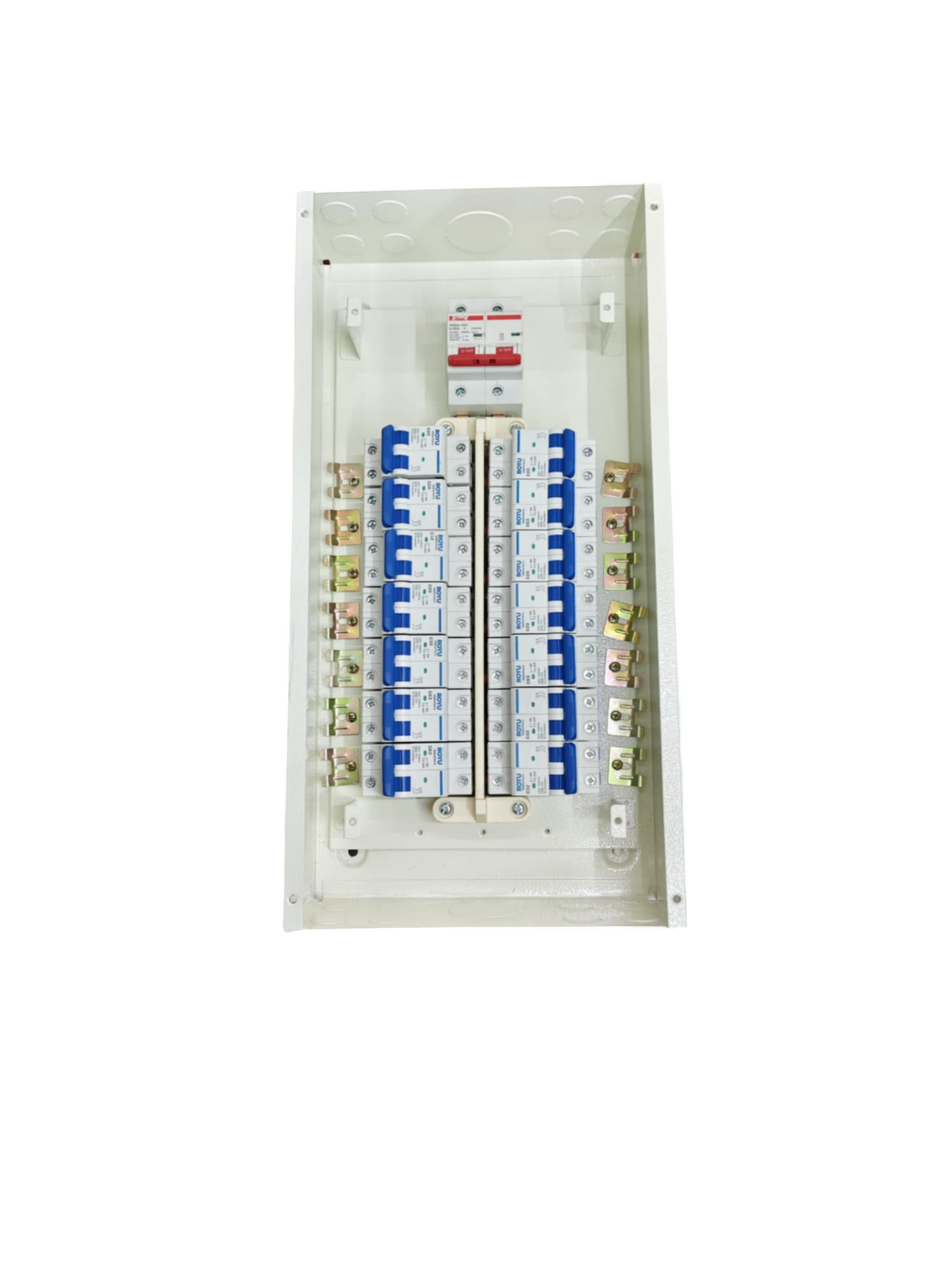 80A 2 pole panel board electrical circuitry with multiple circuit breakers by Himel and Koten and Royu