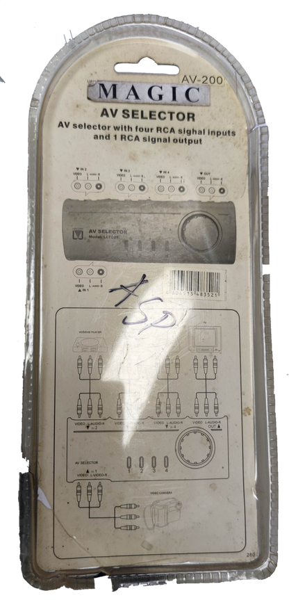 Magic AV selector switch with four RCA inputs and one RCA output audio video selector switch in original packaging