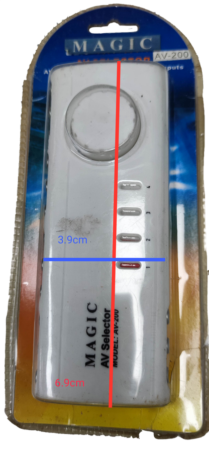 Magic audio video selector switch with multiple input buttons in plastic packaging