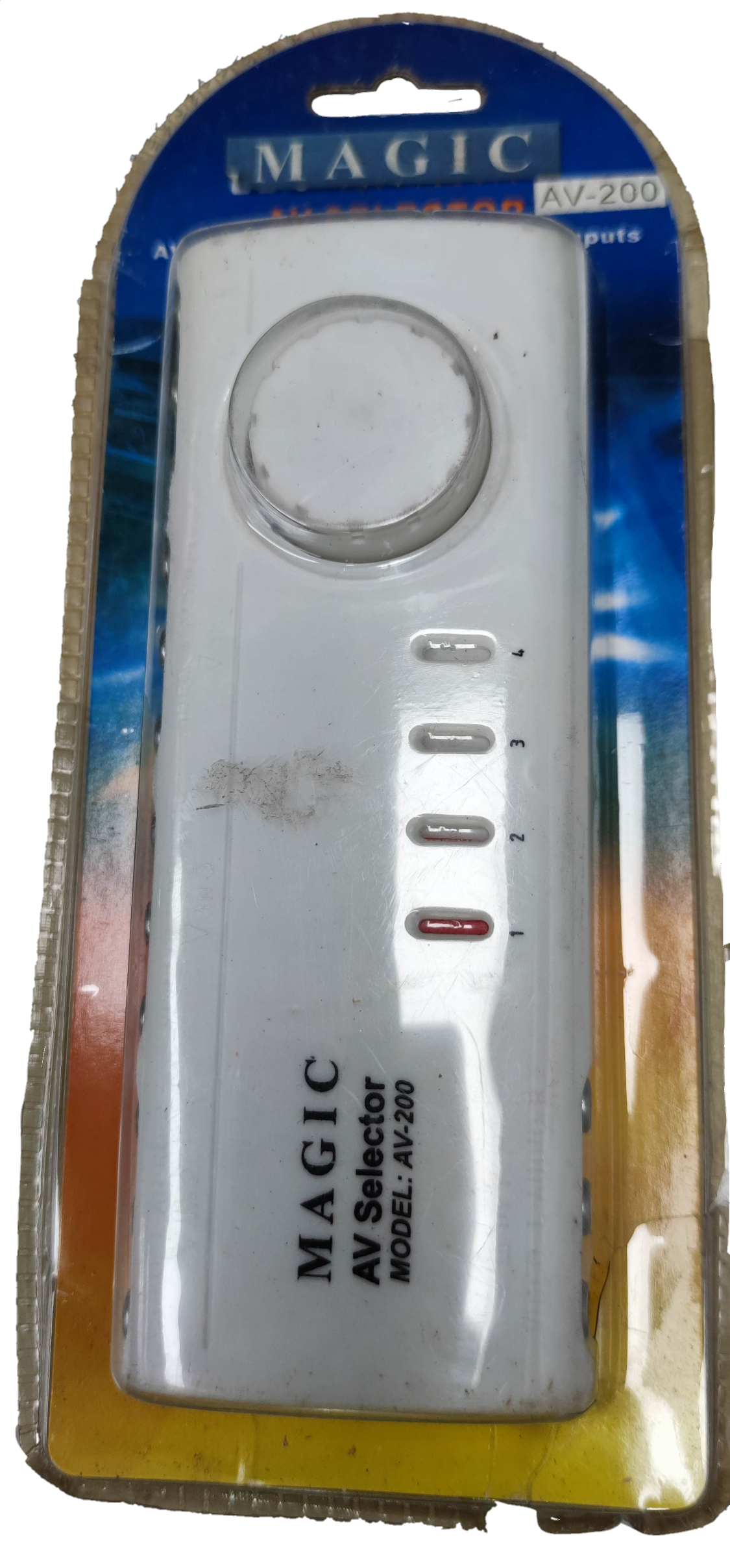 Magic AV-200 audio video selector switch with multiple input buttons in original packaging