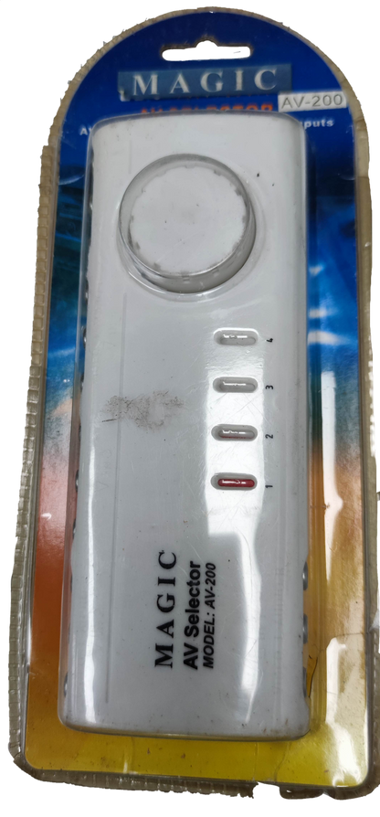 Magic AV-200 audio video selector switch with multiple input buttons in original packaging