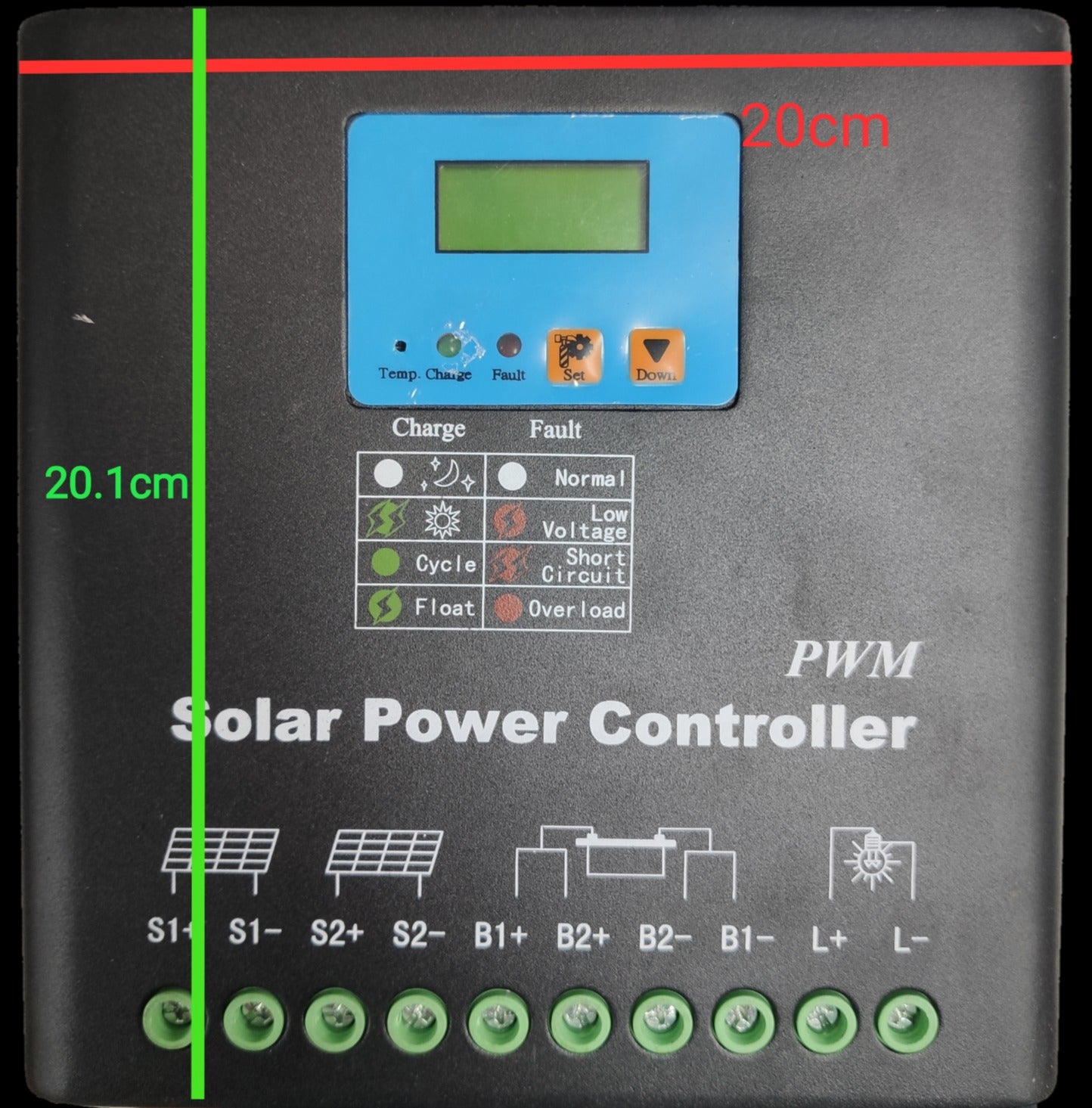 ZwitseRise DC Solar Charge Controller with LCD display and multiple connection terminals for solar power management