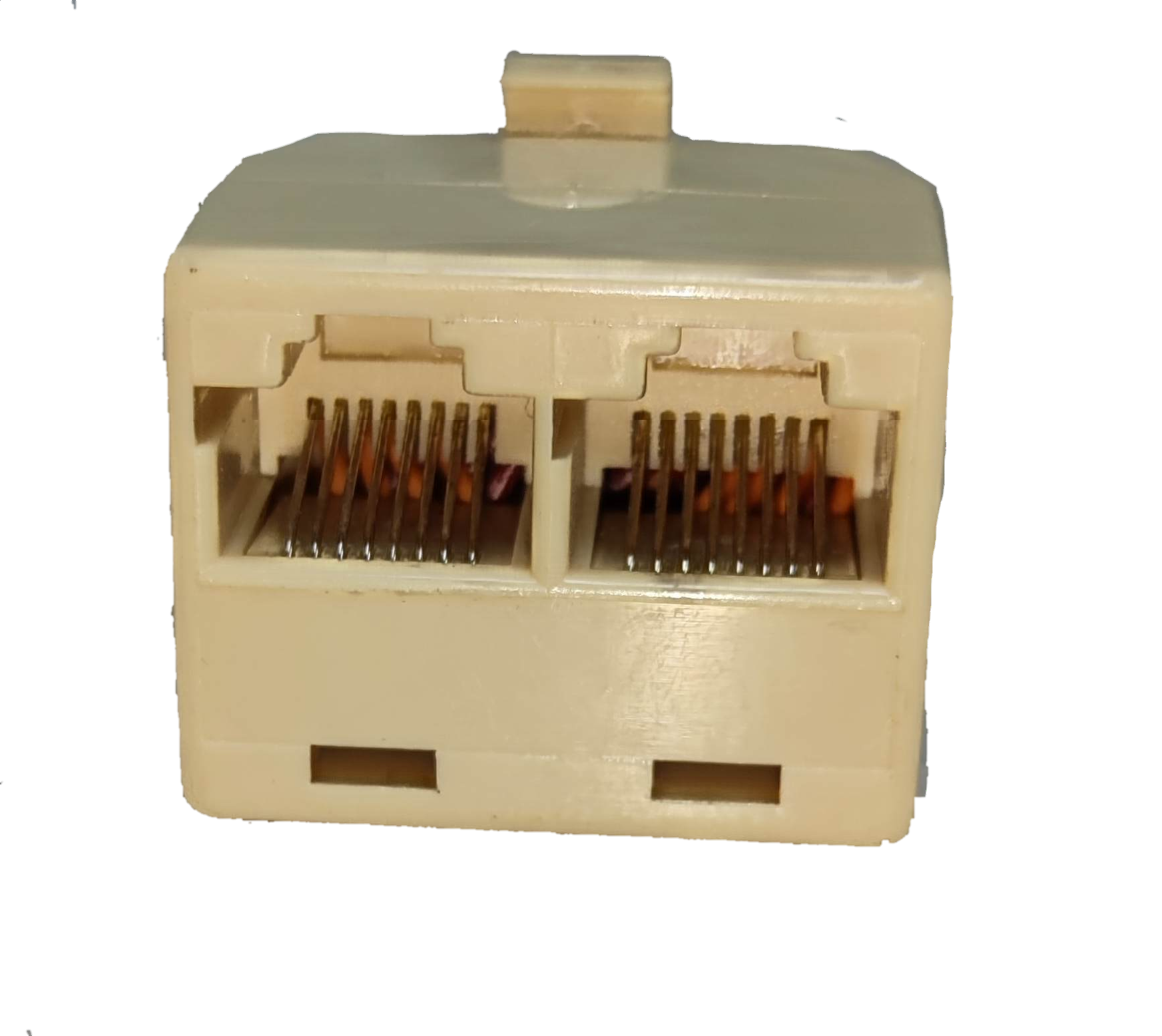 White LAN splitter 2 female to 1 male network adapter for Ethernet cable connections