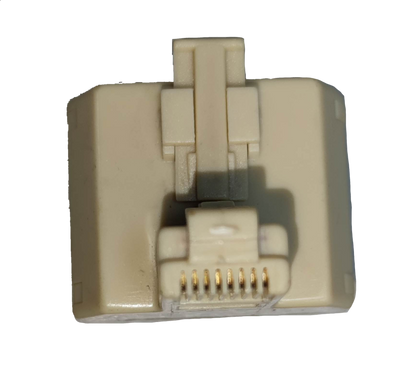 LAN splitter 2 female to 1 male white electrical circuitry part with gold connectors