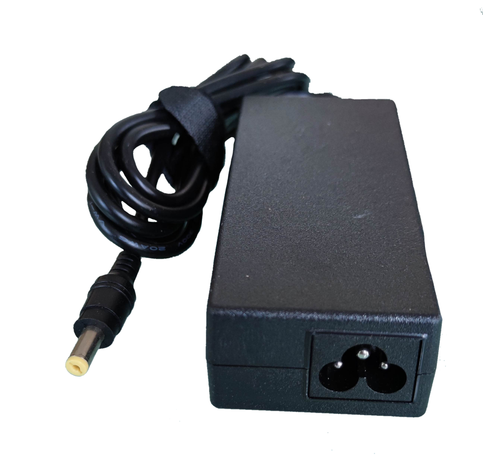 Sony laptop power supply adapter with attached power cord and black rectangular design
