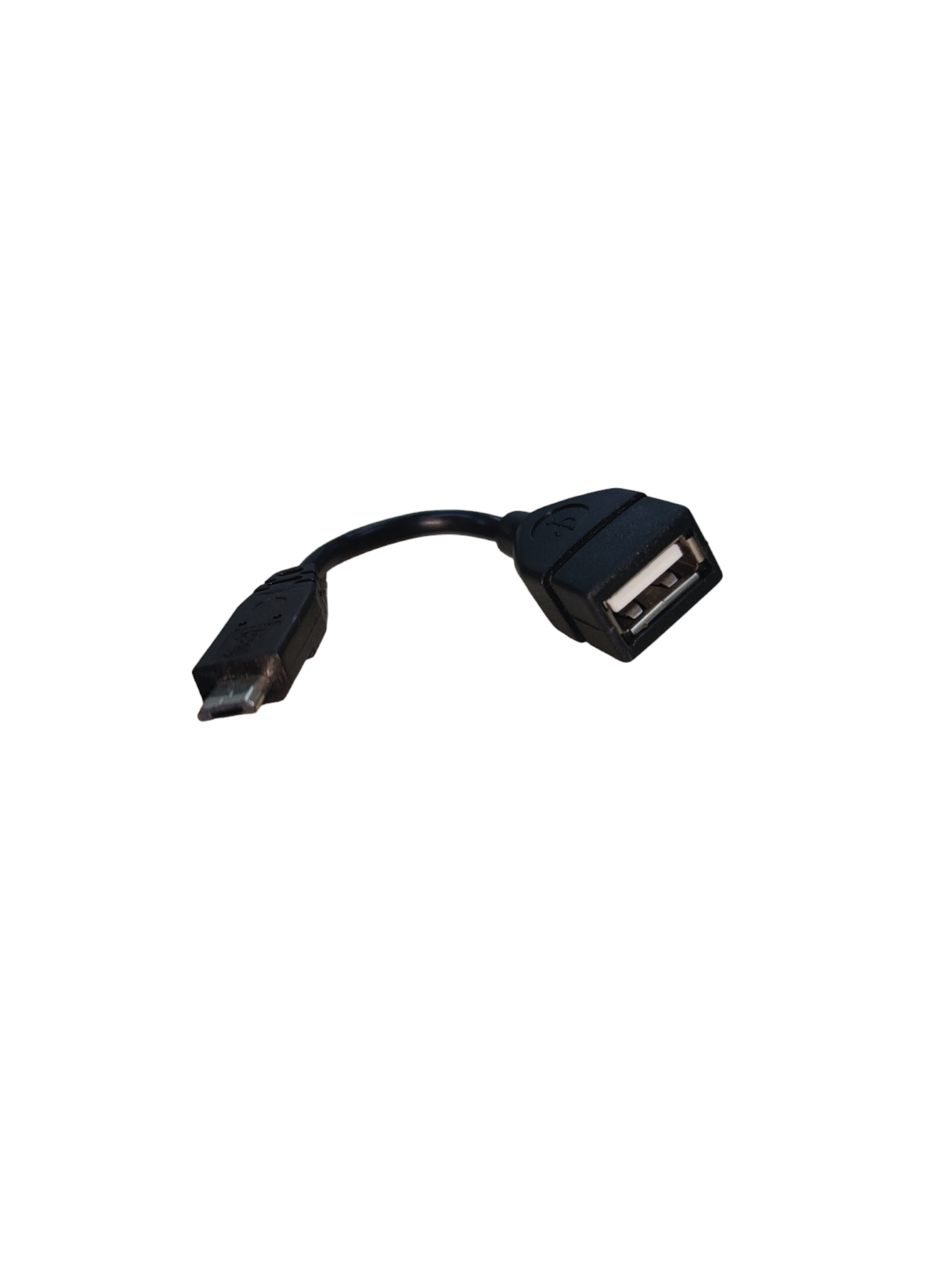 Black Micro USB to USB Adaptor cable with male micro USB and female USB connectors
