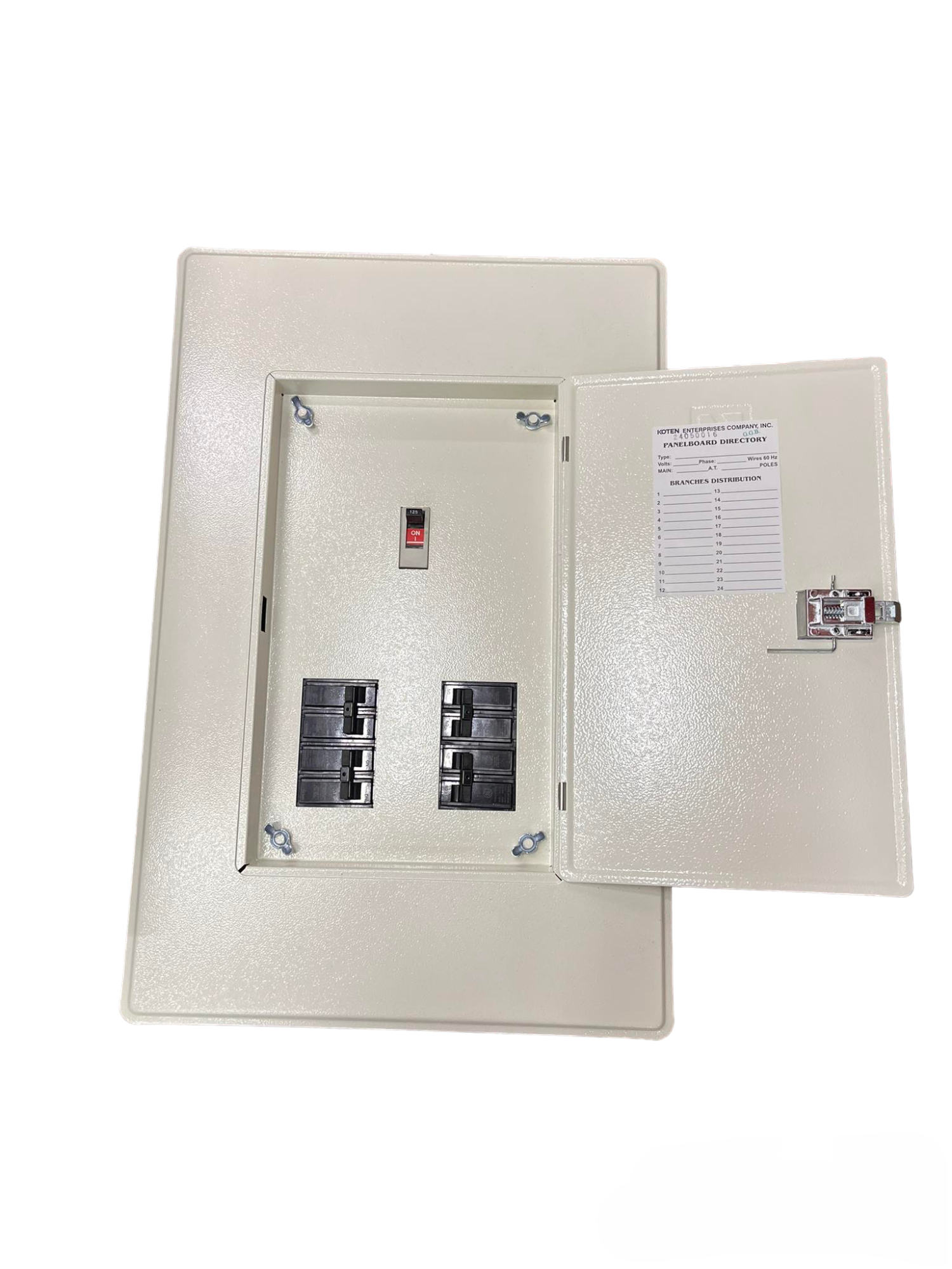 Koten Panel Board 175A 2Pole 250SPS Main beige metal enclosure open door showing breakers and label