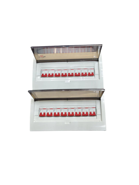 Himel and ZY Panel Board 50A 2 Pole Main Miniature with multiple circuit breakers and transparent cover