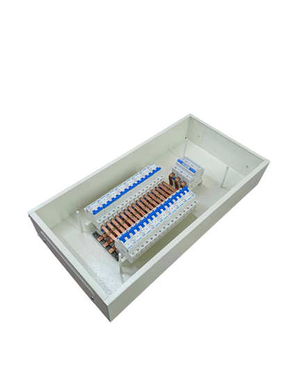 Panel Board for MCB 100A Main 2P white metal enclosure with copper busbars and multiple MCBs