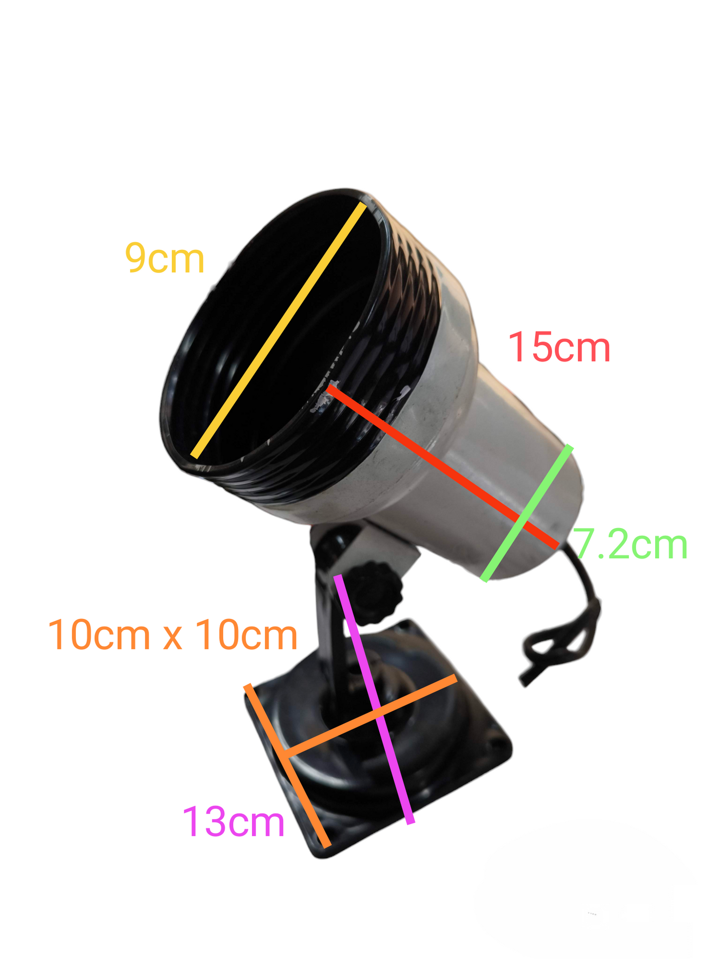 Adjustable metal spotlight with cord on a square mounting plate Spot Light Holder E27 Square Base 9cm opening