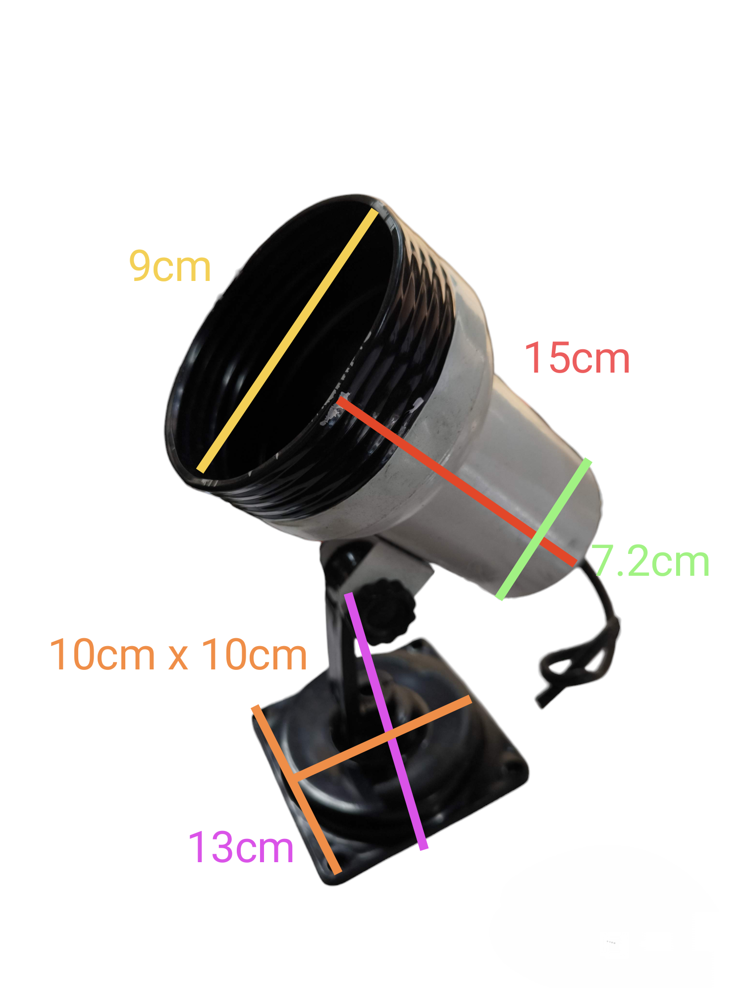 Adjustable metal spotlight with cord on a square mounting plate Spot Light Holder E27 Square Base 9cm opening