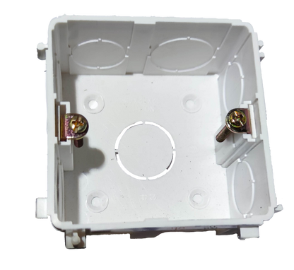 Bull square flush type utility box for electrical circuitry with mounting screws and knockout holes