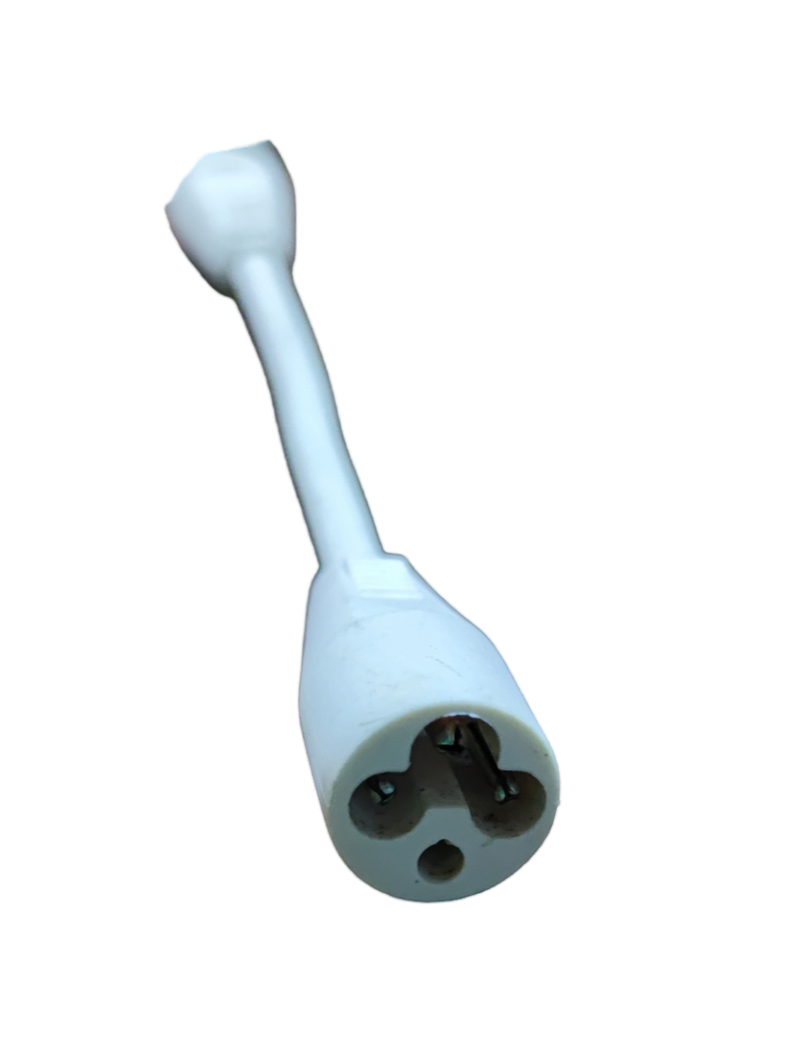 White T-5 AC Cord Connector 3Pins electrical part with three pin slots on a black background