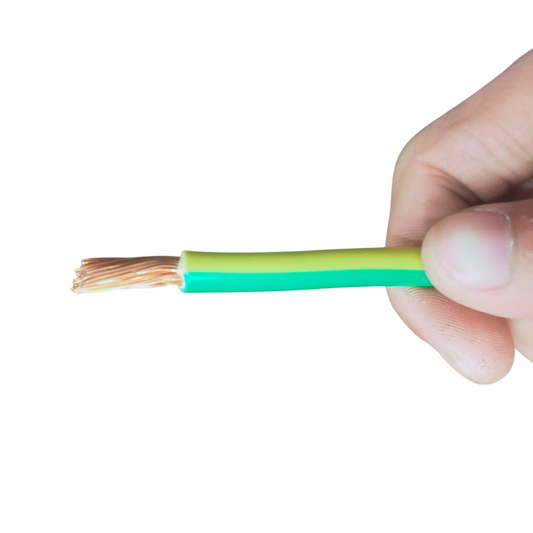 Hand holding stranded copper conductor yellow green earth wire 90 meters flexible grounding wire from China