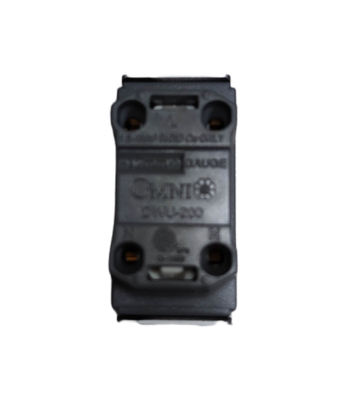 Omni black universal outlet 16A 250V single gang rear module with mounting holes and screw terminals