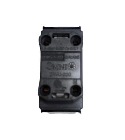 Omni black universal outlet 16A 250V single gang rear module with mounting holes and screw terminals