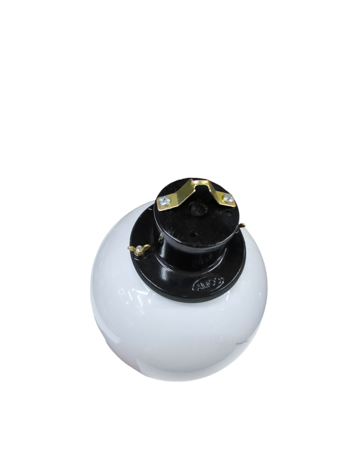 Amco 10 inch globe pendant light with white glass globe and black metal fixture for lighting installation