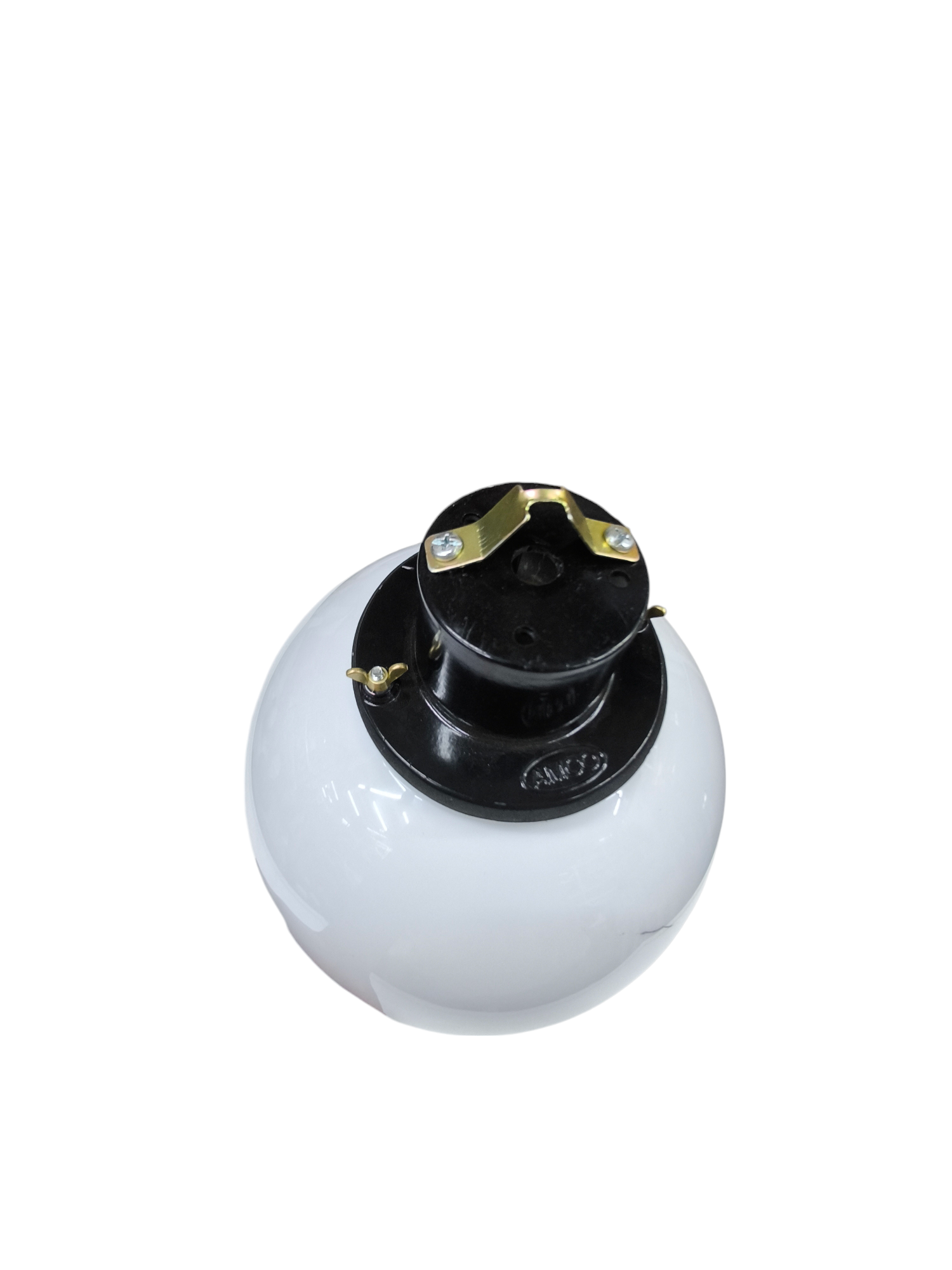 Amco 10 inch globe pendant light with white glass globe and black metal fixture for lighting installation